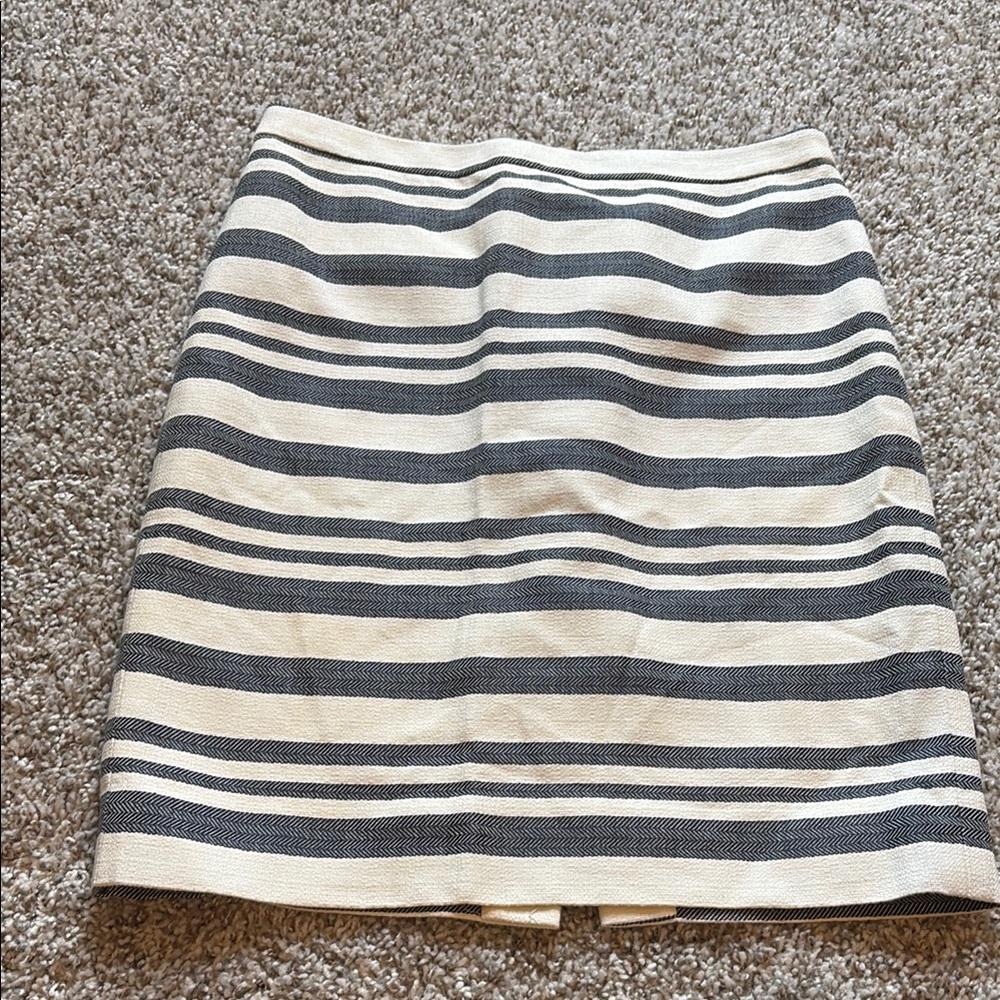 J Crew Striped Navy and Cream Pencil Skirt